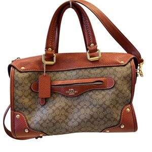Women's Coach Millie Satchel in Signature Colorblock Canvas Khaki terracotta